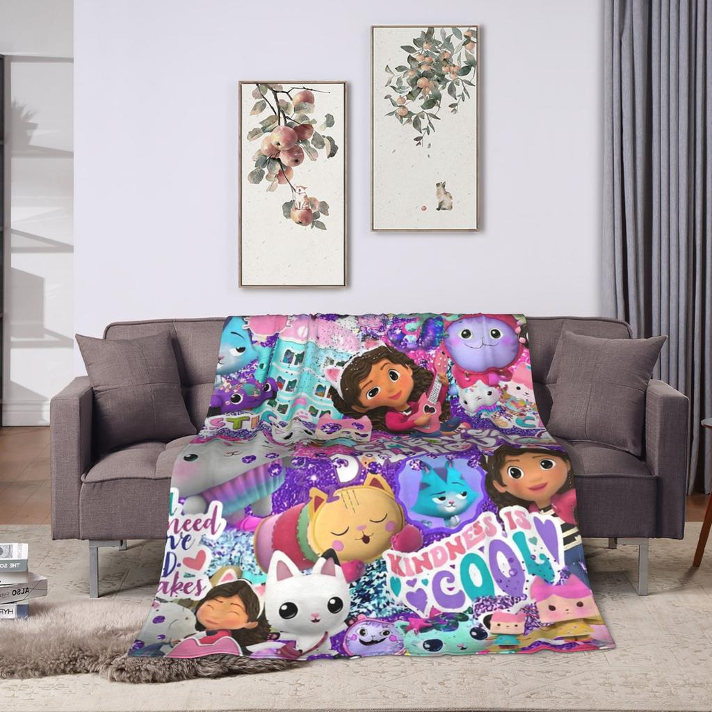 Cartoon Cute Gabbys Dollhouse Blankets Fleece Summer  Breathable Warm Throw Blanket for Bedding Outdoor Plush Thin Quilt