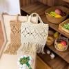Bohemian Style Solid Color Large Capacity Women Casual Woven Bag With Tassels For Summer Beach Vacation Women