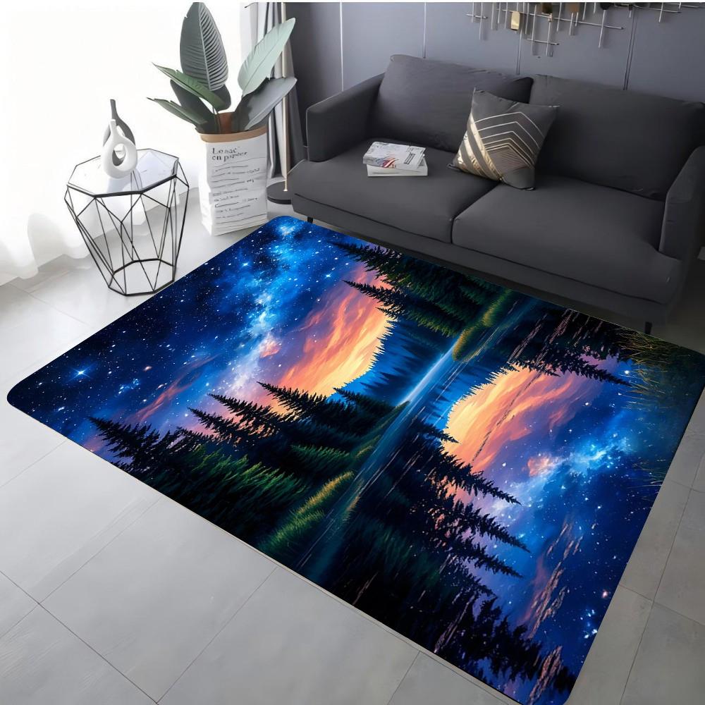 Fantasy Landscape Carpet Various Styles With Starry Sky Aurora Forest Mountain Lake Reflection Art Designs For Living Room Decor