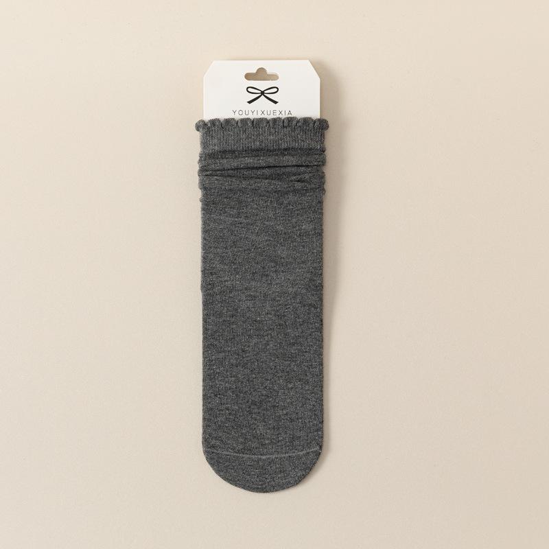 5/10 Pairs Comfortable Casual Lace Socks for Women Solid Color Flat Earring Edge Mid Calf Socks Breathable Sweat Absorbing Cotton Pile Socks