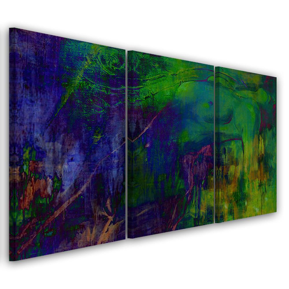 Three piece picture canvas print Abstract Woman Painted