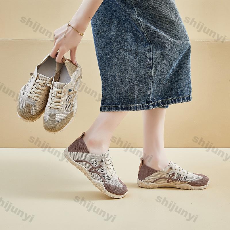 Women Fly Weave Shoes 2025 Summer New Mesh Breathable Outdoor Sports Running Shoes Lightweight Comfortable Casual Flats