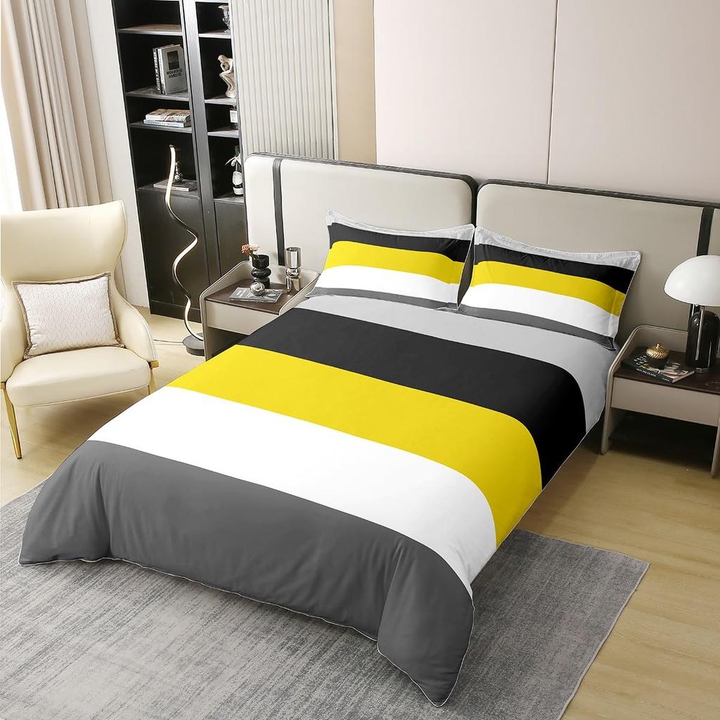 Yellow And Grey Themed Duvet Cover Sets Queen Lightweight Down Quilt Covers Bedroom Decor Abstract Art Bedspread Covers No Quilt