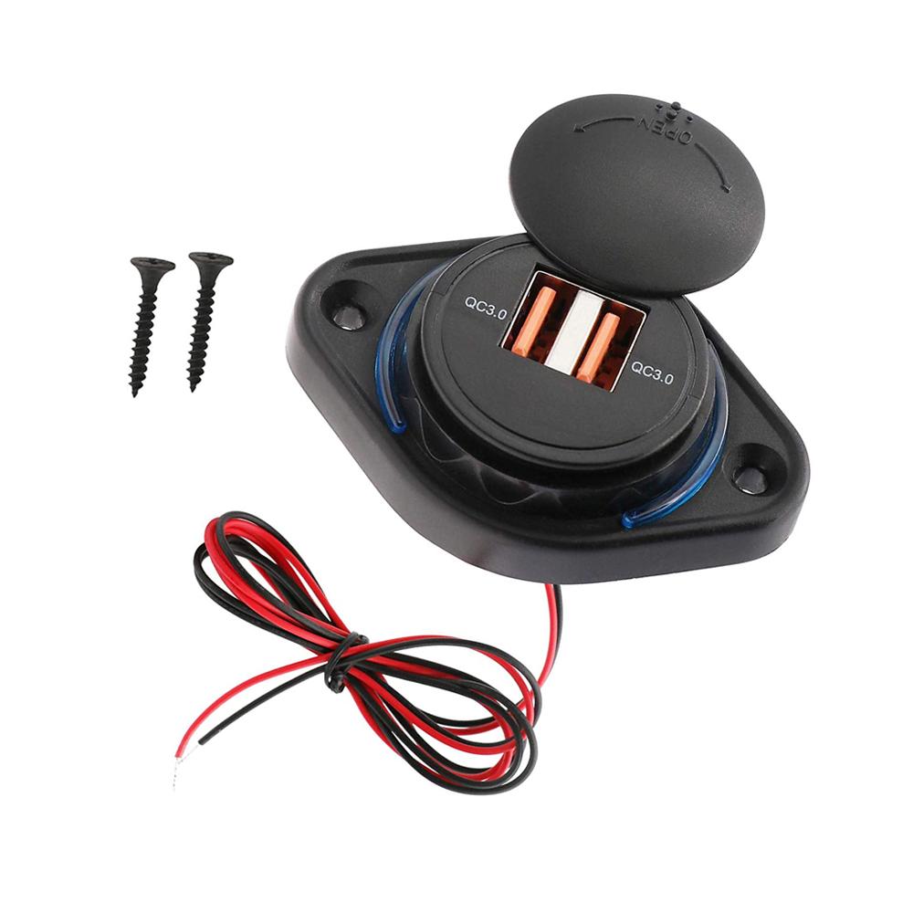 Quick Charge QC 3.0 Dual USB Charger with Sliding Cap 36W Waterproof 12V/24V Fast Charge USB Charger for Car Boat Bus RV Home