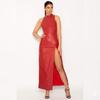Stylish Cocktail Party Handmade Designer Women's Red Leather Dress Fashionable