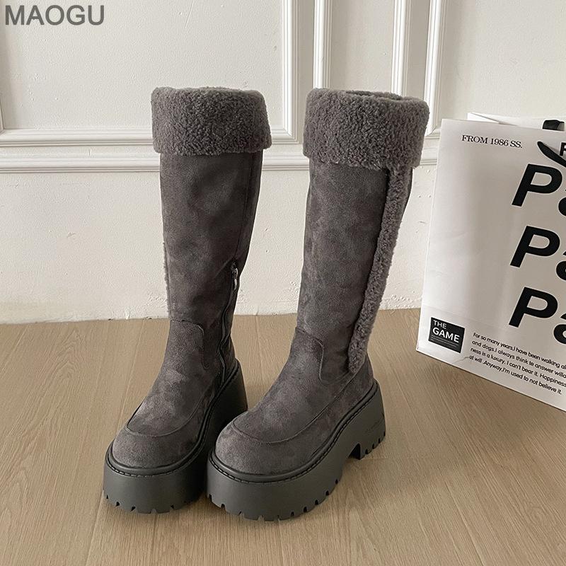 Fashion 2026 Winter Platform Snow Boots Women Fur Lined Knee High Long Boots Warm Thick Sole Side Zipper Stylish Botas Mujer