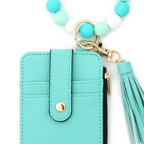 Silicone Bracelet Keychain Wallet Women Beaded Wristlet Card Holder Slim Wallet with Zipper Pocket for Shopping Dating Birthday Gift