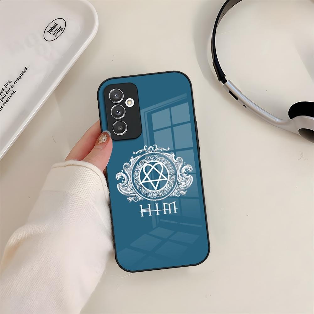 Him Ornate Heartagram Phone Case Glass For Samsung S24 S26 S23 S20 S25 S21 S22 Ultra Fe Plus A05 A06 A16 A26 A36 A56 Coque