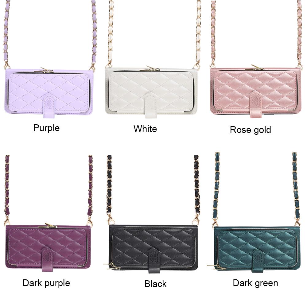 Crossbody Wallet Metal Chain Zipper Leather Case for iPhone 15 14 13 12 Pro Max Xs Max Xr 8 /Samsung S24 S23 S22 S21 Ultra Plus A14 A13 A54 A53 A52