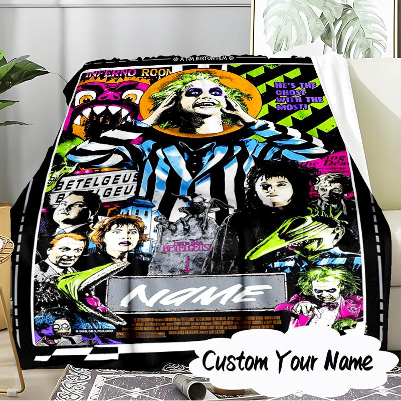Custom Name Beetle-juice Movie Art Blanket  Ideal Bedding Blanket Perfect for Travel, Camping, Living Rooms, Offices, Sofas, Fan Christmas gift