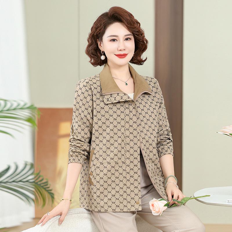 

Мамина весенне-осенняя куртка с лацканами для женщин среднего и пожилого возраста - Большой размер, Мода нового сезона 2XL (110-125 Jin) хаки