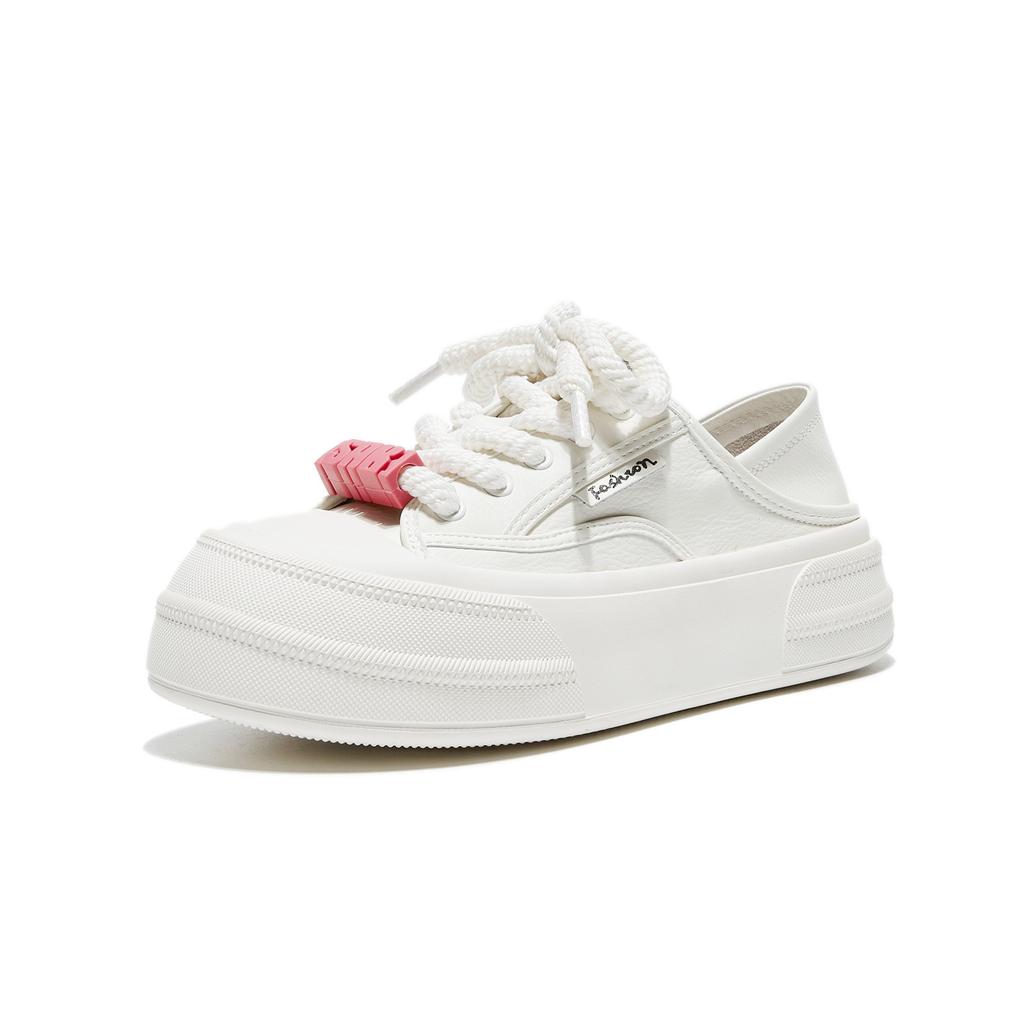 Leather Little White Shoes Women's Spring New Big Head Bread Shoes Versatile Thick Sole Height-increasing Sports and Leisure Board Shoes