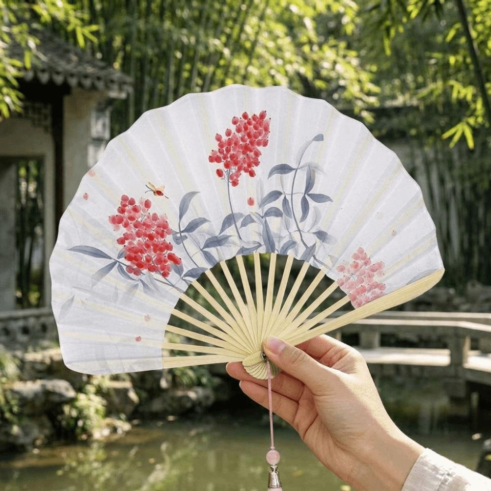 Creative Vintage Folding Fan with Tassel Portable Handheld Fan New Chinese Style Decorative Hand Cranked Fan Party