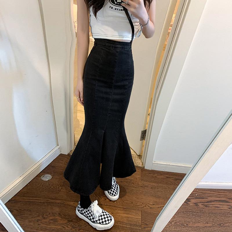 Elegant Woman Large Size Fishtail Skirt Thin Summer High Waist Ruffled Open Fork Package Hip Female Versatile Comfortable Fashion Denim Bustier Skirt
