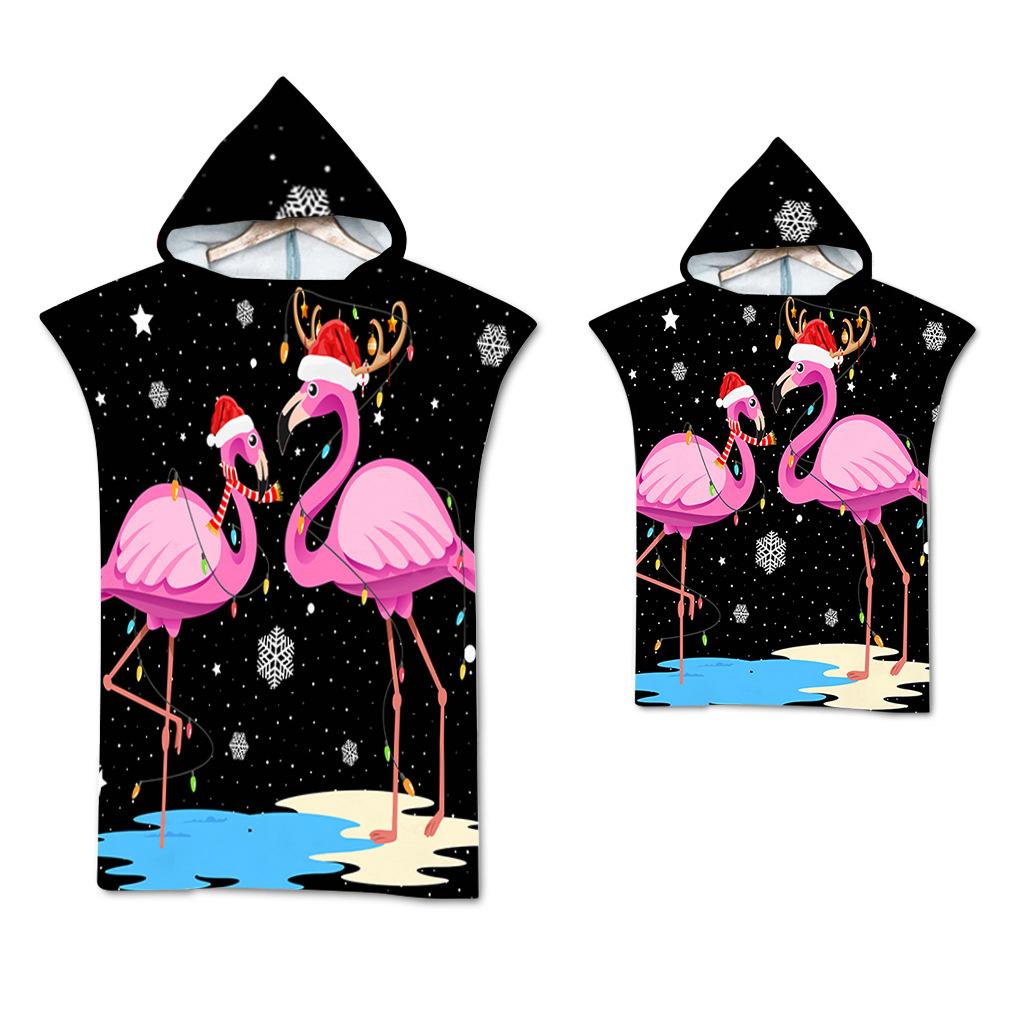 Flamingo Strandtuch Schnelltrocknend Kapuzenmantel Neoprenanzug Erwachsene Kinder Große Handtücher Eltern-Kind-Poncho Bademantel für Schwimmen Surfen