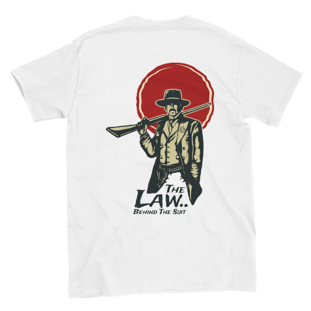 The Law... Behind the Suit - Back Print - Classic Unisex Crewneck T-shirt Unisex T-Shirt S