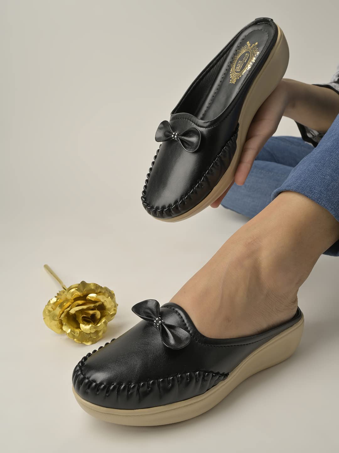 

Shoetopia Upper Bow Detailed Black Slip-On Loafers For Women & Girls /Uk3 3 UK чёрный