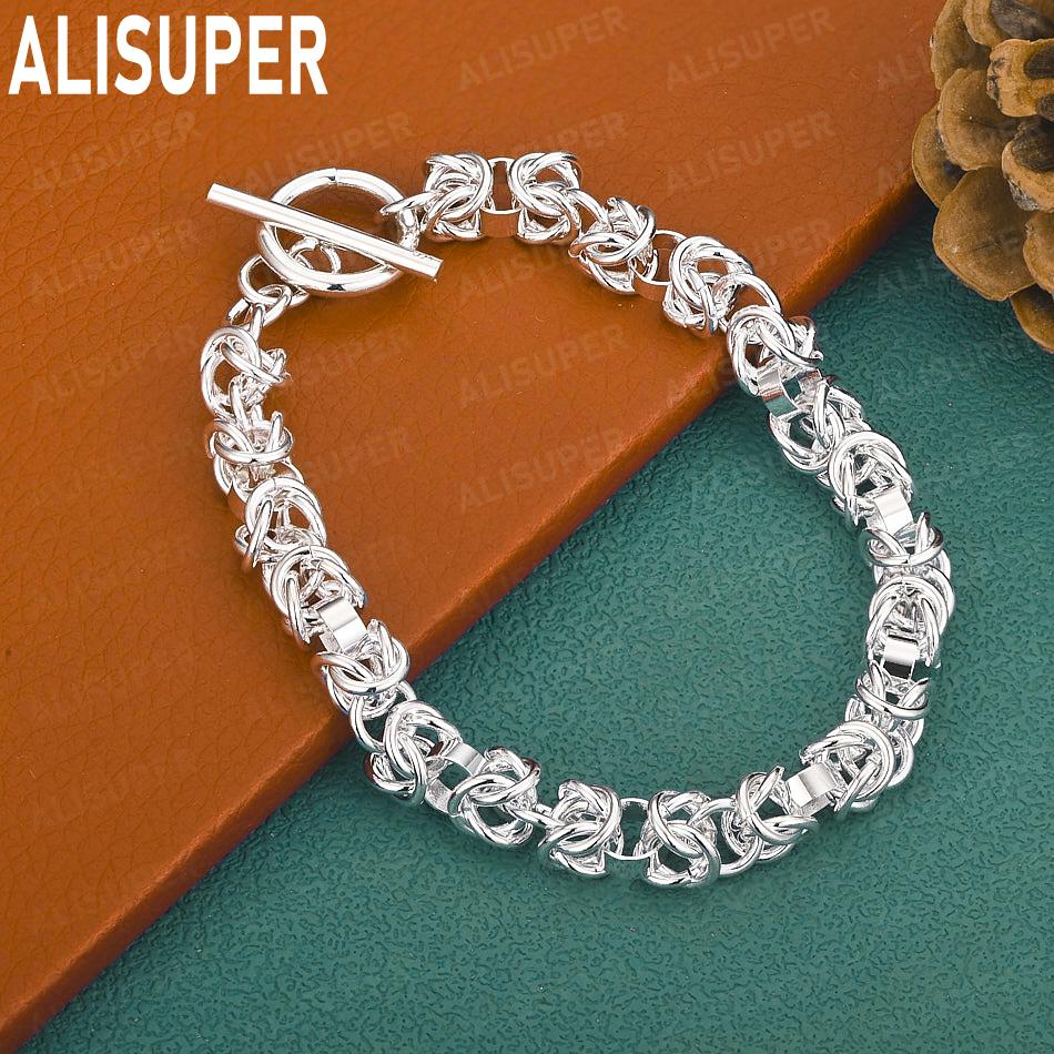 925 Sterling Silver Simple Interlocking Side Chain Bracelet Gift Jewelry 20CM