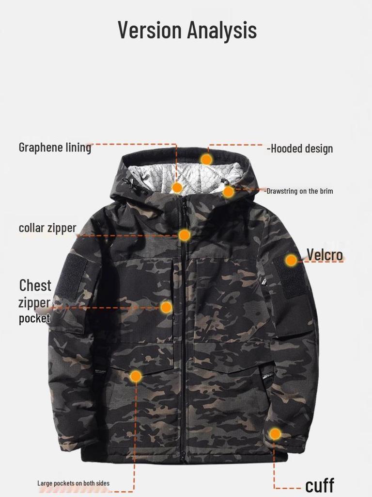 Men's Winter Camouflage Hooded Jacket with Graphene Lining & Extra Warmth