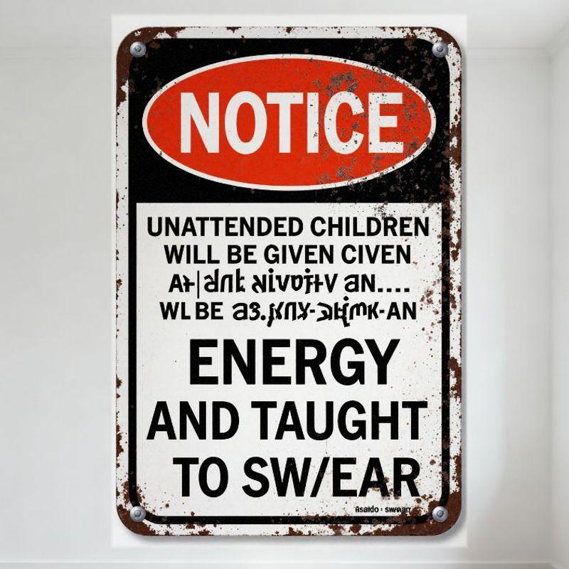 

Vintage Distressed Metal Tin Sign, Rusty Faded Paint, NOTICE with Mirrored Text, Retro Industrial Warning Sign for Home Bar Ma 20x30cm（7.8x11.8inch）