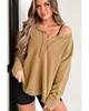 Azura Exchange Camel Textured Knit Half Button Drop Shoulder Oversized Top