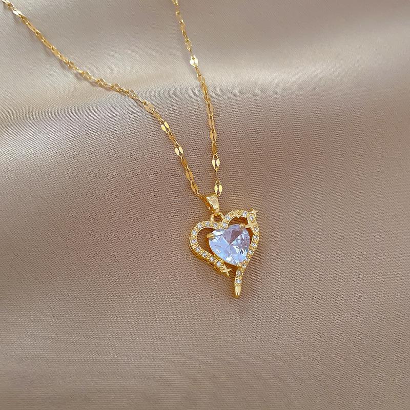 Love Zircon Light Luxury Temperament Gorgeous Full Diamond Necklace Female Versatile Collarbone Chain Titanium Steel Chain