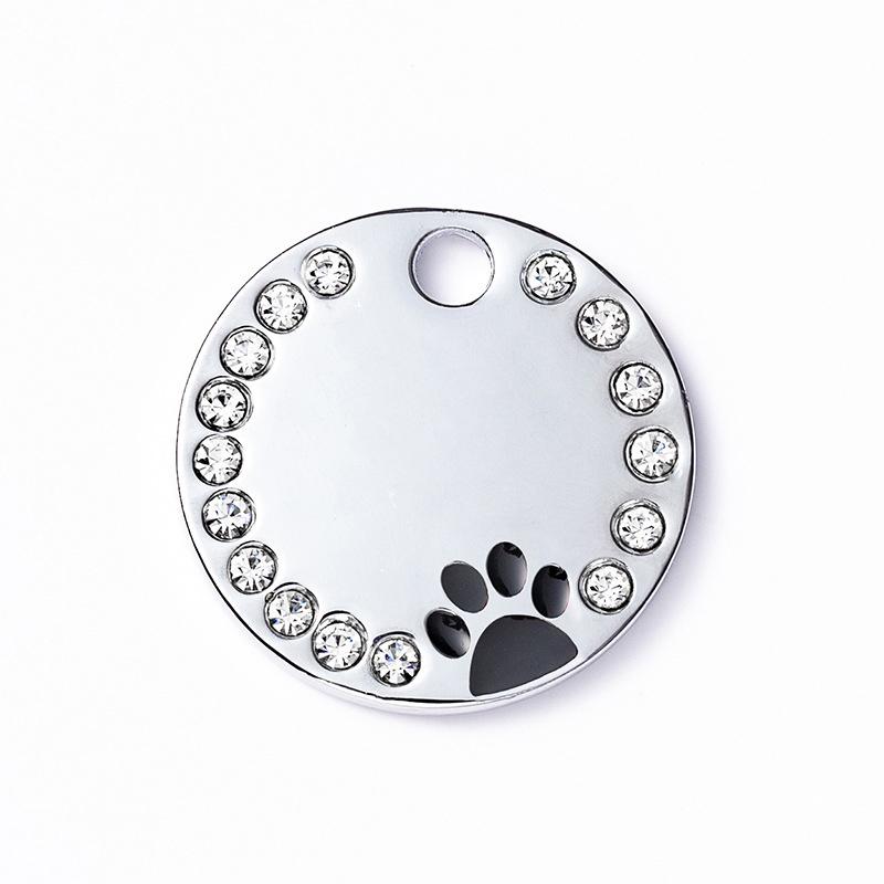 Rhinestone Solid Zinc Alloy Pet ID Tag Crystal Dog Collar Tag Colorful Paw Print Laser Engraved Pet Name Plate for Cats/Dogs