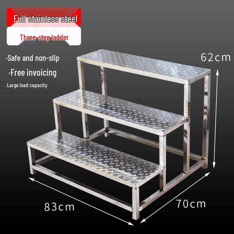 Stainless Steel 4-Step Height-Adjustable Ladder Footstool for Household & Hospital Use
