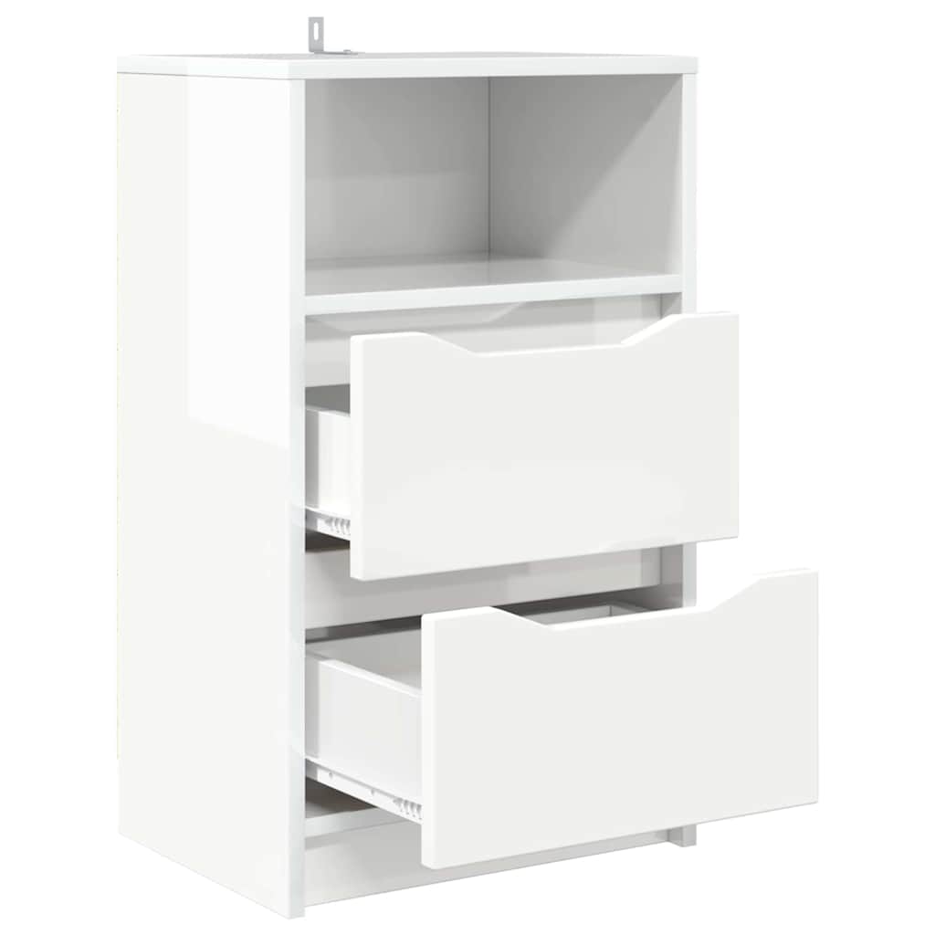 Nightstand High Gloss White 40 X 30 X 67 Cm Engineered Wood