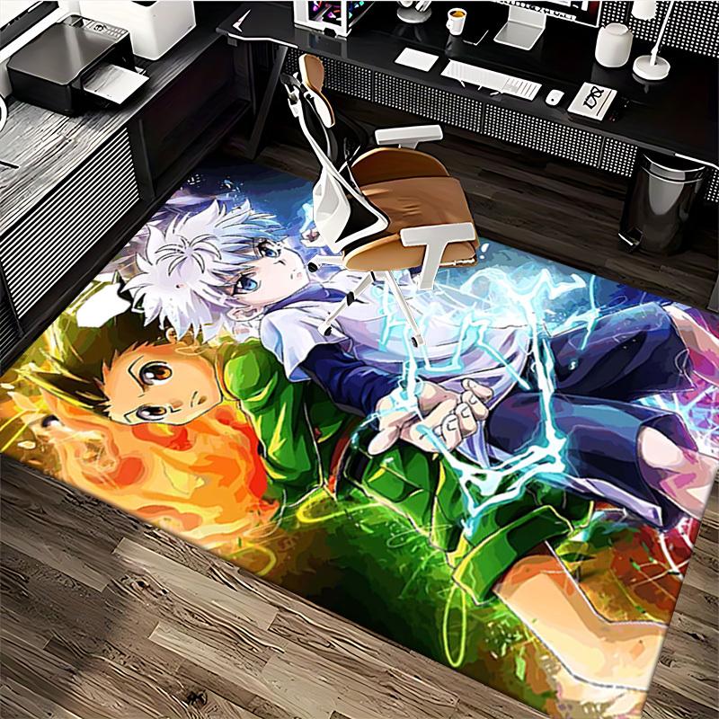 1pc Hunter X Hunter Killua and Gon Anime Chair Mat - Office Desk Carpet with Electric and Fire Design, Suitable for Home Decor, Gaming Room, Seasonal