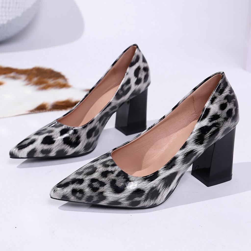Fashion 2025 Autumn Sexy Leopard Women High Heels Hot Sale Elegant Office Pumps Woman Pointed Toe Thick Heel Singles Shoes Zaptos Mujer