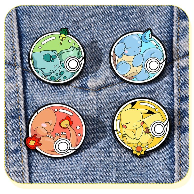 4Pcs Pokemon Enamel Pins Set Pikachu Charmander Play Poké Ball Brooch Cute Lapel Cosplay Badges Cartoon Jewelry Accessories