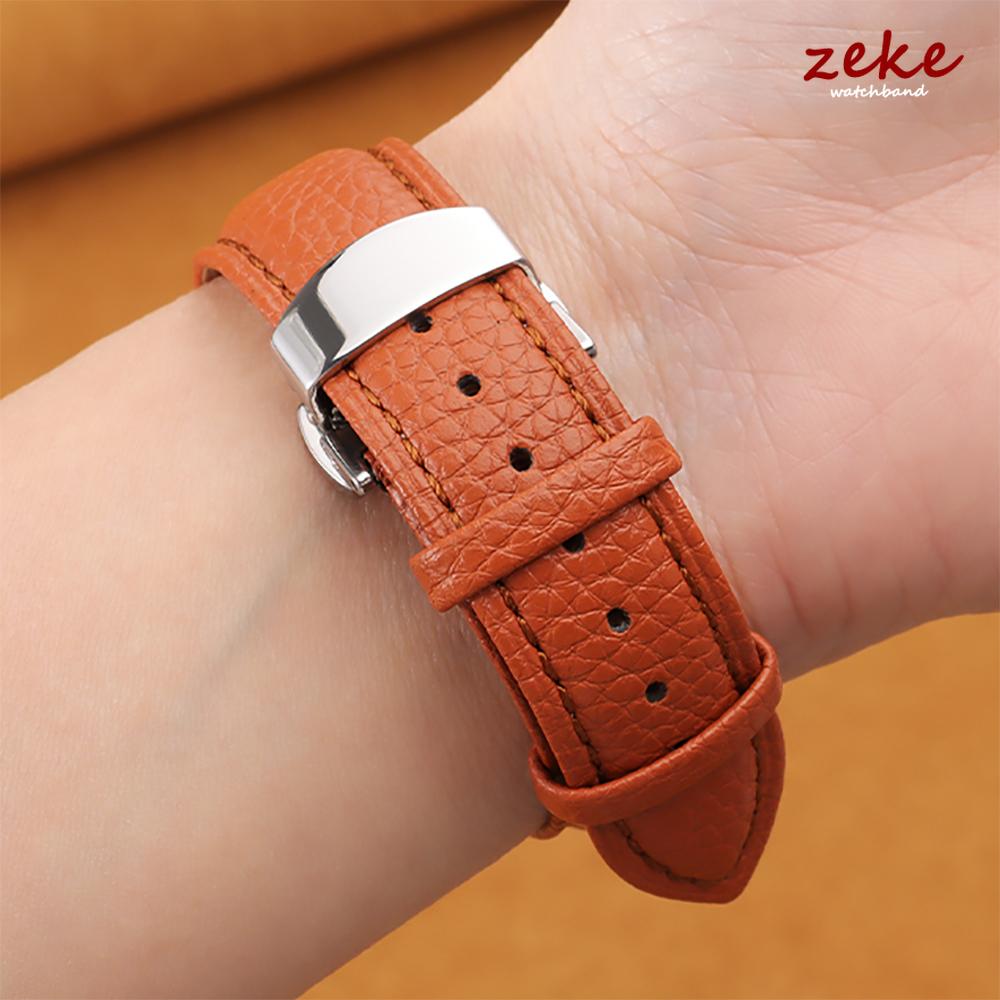 12/14/16/18/19/20/22mm Litchi Grain Strap Genuine Leather Wristwatch Band Calfskin Watchbands Butterfly Buckle Watch Accessories