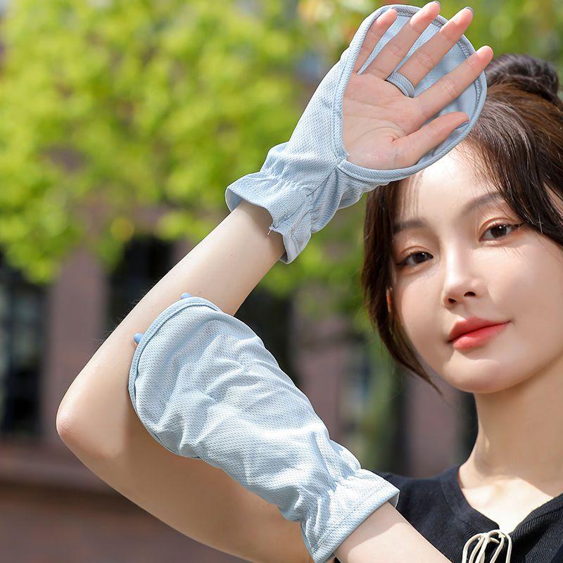 

UV Resistant Summer Cycling Sun Protection Gloves for Princesses Thin Style with Exposed Fingers Short Sleeves for Driving Outdoors синий