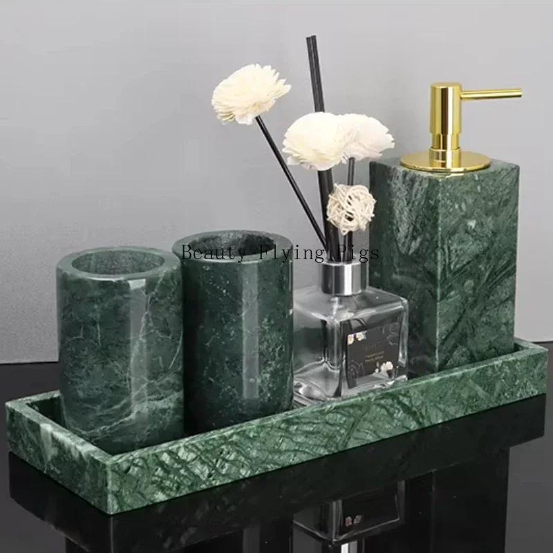 Indian Green Natural Marble Bathroom Accessories Retro Soap Dispenser Soap Dish Toothbrush Holder Tissue Box Bathroom Toiletry