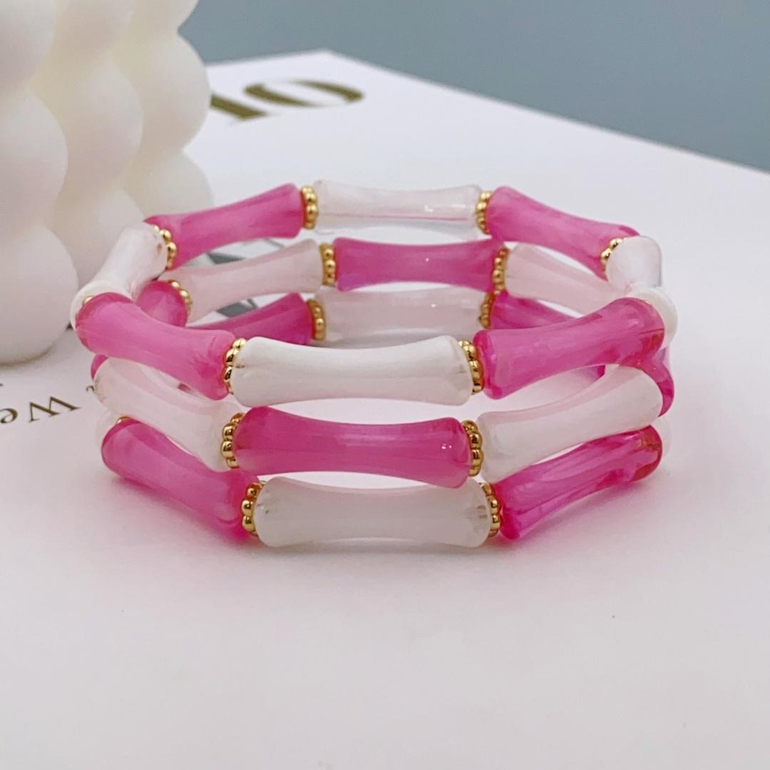 

3шт. Акриловый эластичный браслет с бусинами и разноцветными бамбуками для женщин, повседневный браслет для женщин