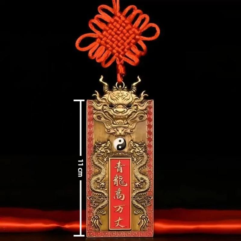 Eight Trigrams Qilin Treasure Metal Craft Pendant Hand Polished Green Dragon Design Smooth Lucky  for Necklace Hanging Collection
