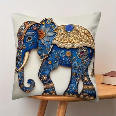 Blue And Golden Elephant Cushion Covers Chair Living Room Pillowcase Cozy Zipper Sofa Pillow Covers Bedroom Indoor Home Decor