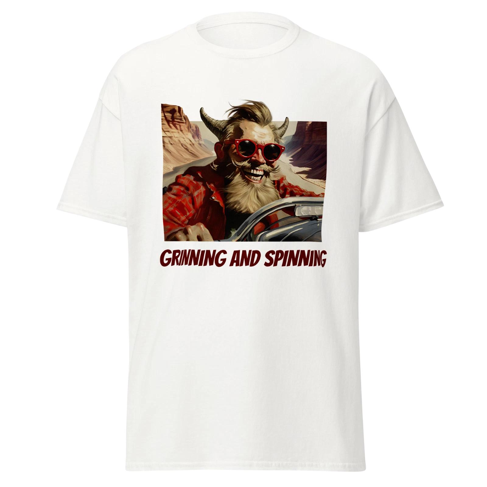 Grinning And Spinning Mens Classic T Shirt Demon Driving Graphic Cotton Tee S