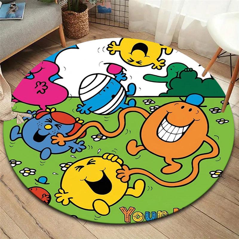 Mr. Men Little Miss Custom Name Round Area Rug,Carpet Rug for Living Room Bedroom Sofa Playroom Decor,Non-slip Floor Mat