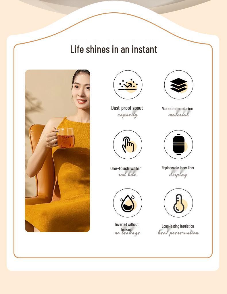 Insulated Glass Liner Thermos Flask - Large Capacity Kettle for Kitchen and Living Room.