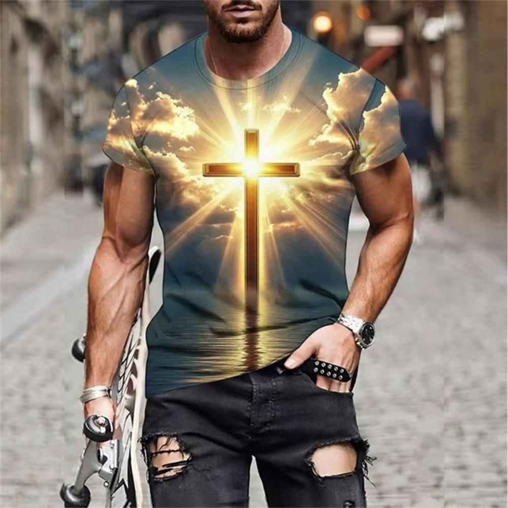 T-shirt Estive con Stampa 3D Croce di Gesù Cristo Uomo Donna Moda Casual Streetwear Oversize Girocollo T-Shirt per Bambini Top Abbigliamento