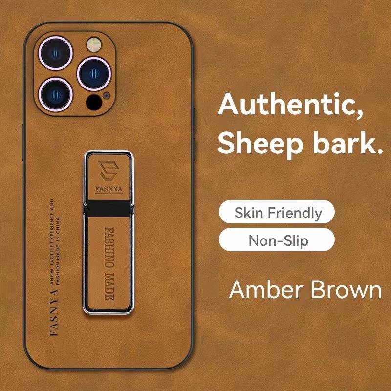 

Подходит для iPhone16proMax Чехол для мобильного телефона из овечьей кожи Складная подставка Apple 15 Матовый Противоударный 14 Защитный чехол iPhone16plus коричневый