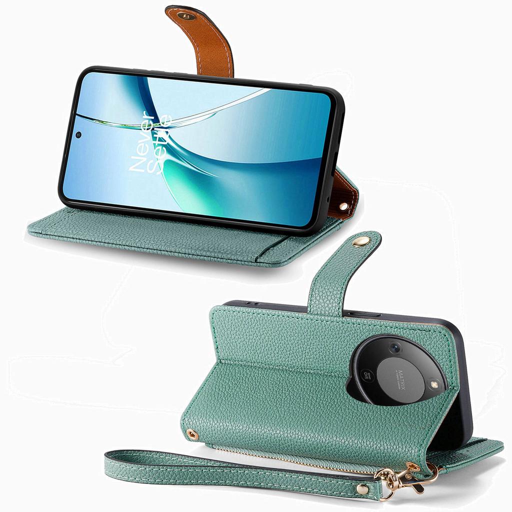 For Honor X9d 5G/Honor X70 5G/Honor Magic8 Lite 5G Case RFID Blocking Zipper Pocket Leather Wallet Phone Cover with Strap