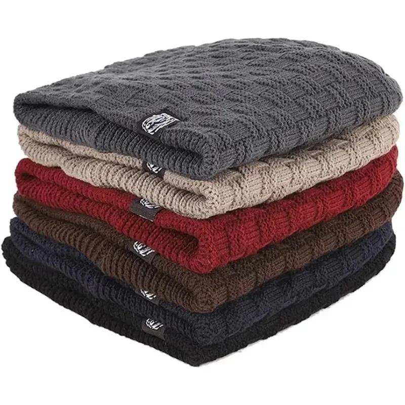 Mens Plush Lining Beanie Winter Hat Outdoor Sports Keep Warm Knitted Skully Hat Cycling Camping Cap Cold Weather Gear