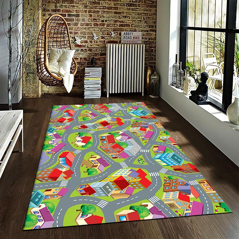 Colorful Town Road Carpet suitable as a non-slip mat for the living room or bedroom sofa