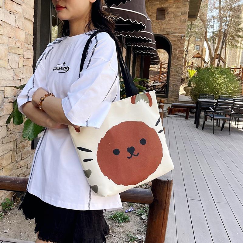 Cartoon Cute Canvas Bag New Large Capacity Fashion Versatile Underarm Bag Casual Commuter Tote Bag