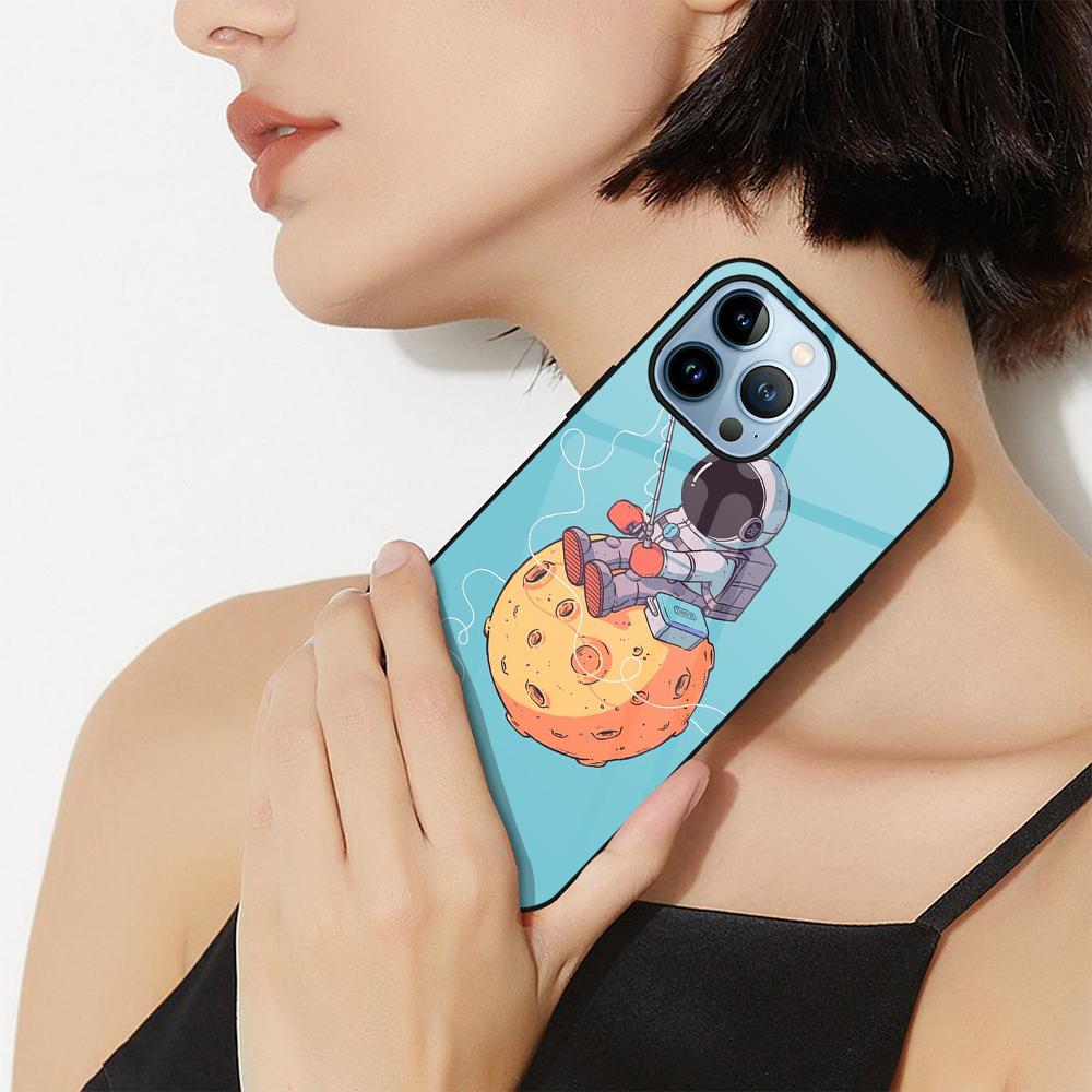Mond Astronaut Fundas Fall Für Iphone 14 13 11 12 Pro Max Mini Xs Xr X 7 8 6s Plus Se 2022 Gehärtetes Glas Luxus Abdeckung Coque