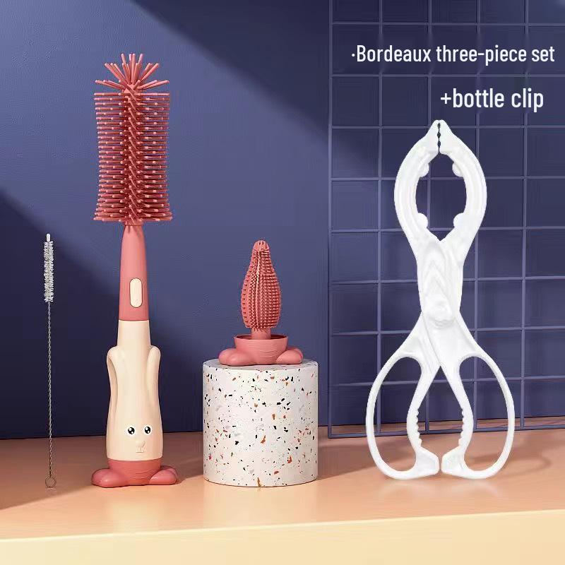 Rotating Silicone Baby Bottle, Nipple, & Straw Cleaning Brush Set