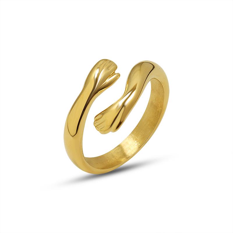 Marka French Double Hand Hug Open Ring - Titanium Steel Pinky/Index Finger Band A203